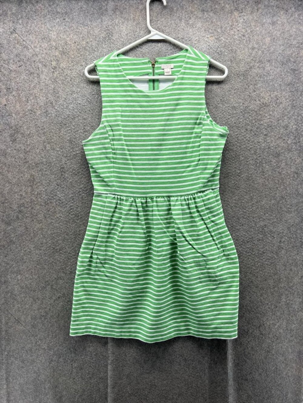 J.CREW Dress Women Medium Green Striped Scoop Neck Sleeveless Fit Flare Sundress